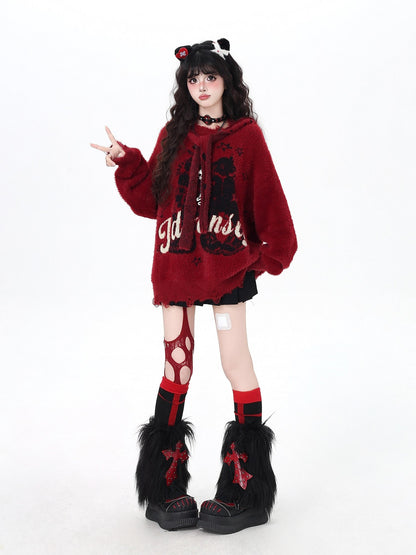 Crazy Girl Soft Relaxed Detachable Hood Vintage Letter Women&