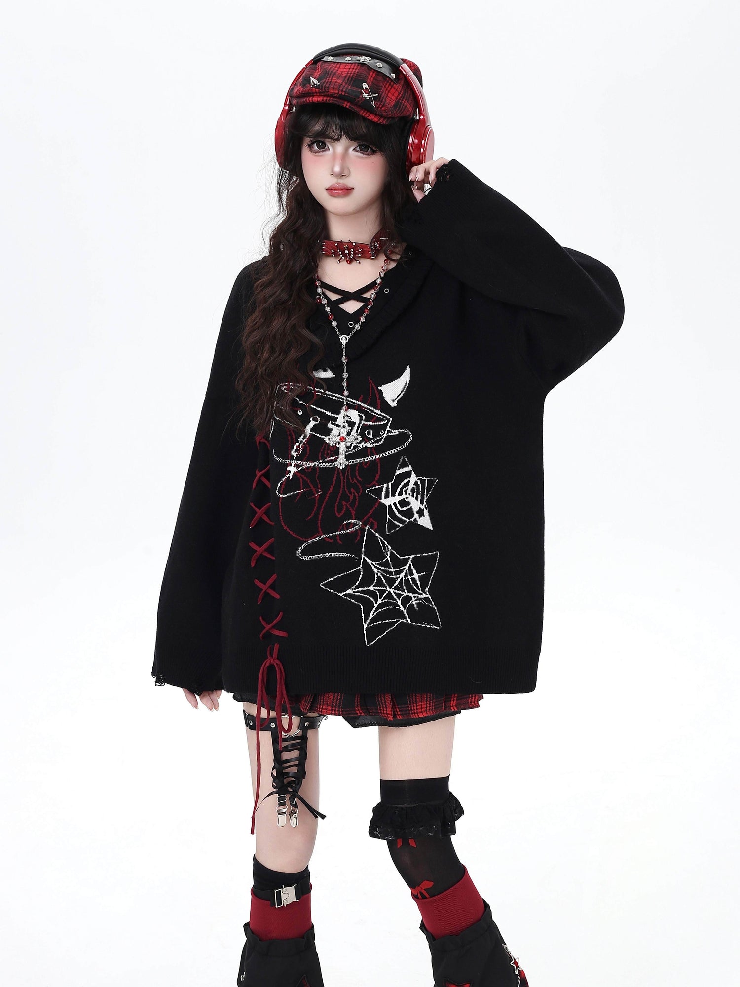Crazy_Girl_Solid_Gothic_Crisscross_Strap_Loose_Casual_Women&