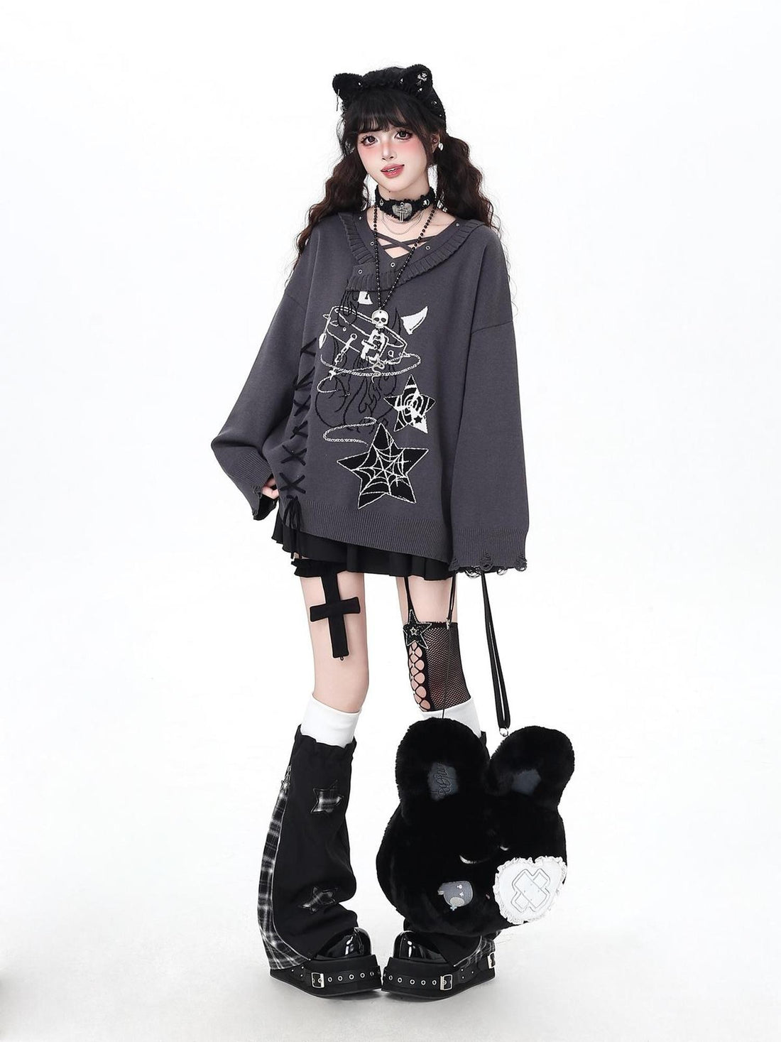Crazy Girl Solid Gothic Crisscross Strap Loose Casual Women&