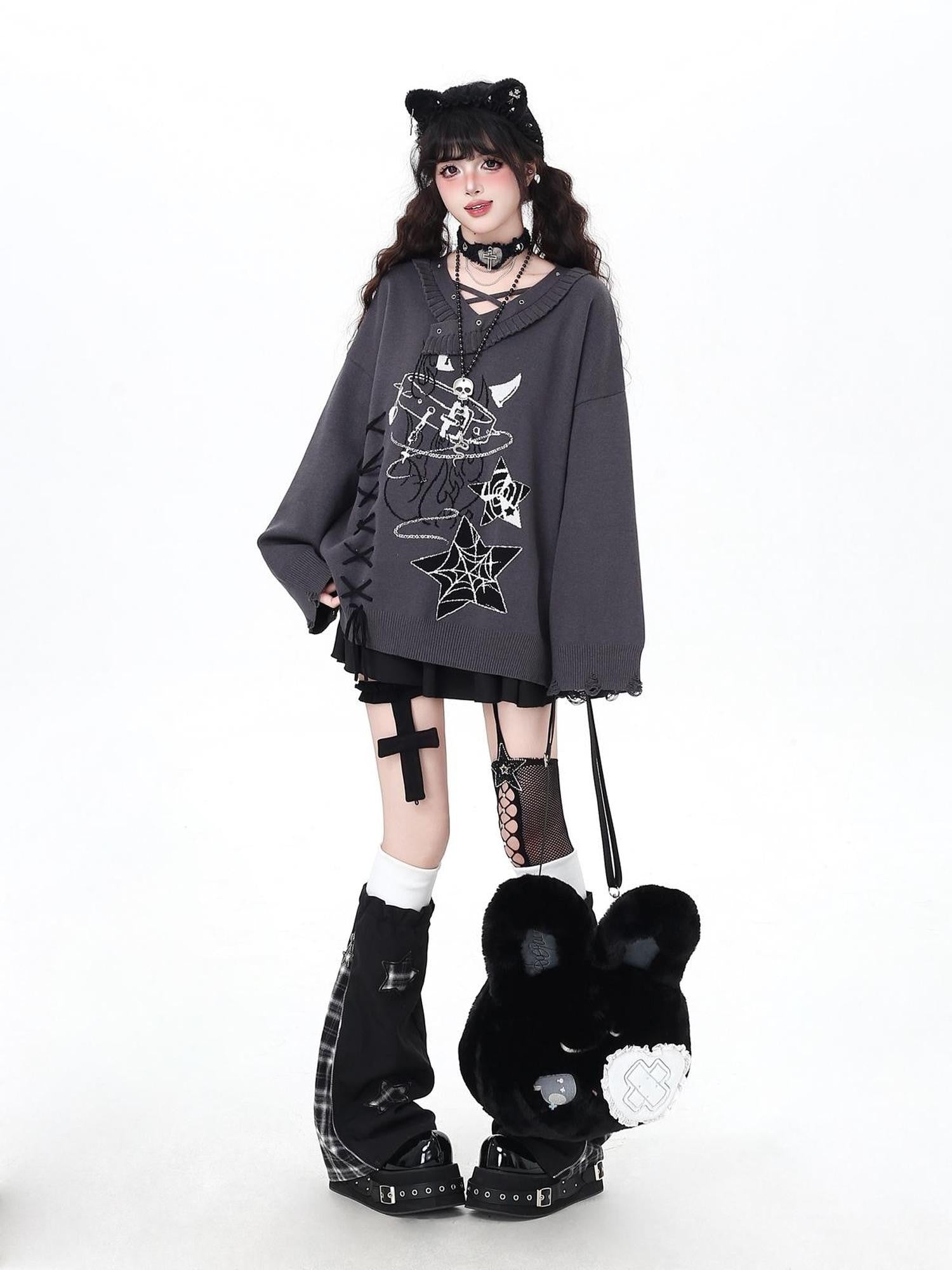 Crazy Girl Solid Gothic Crisscross Strap Loose Casual Women&