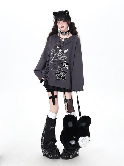 Crazy Girl Solid Gothic Crisscross Strap Loose Casual Women&