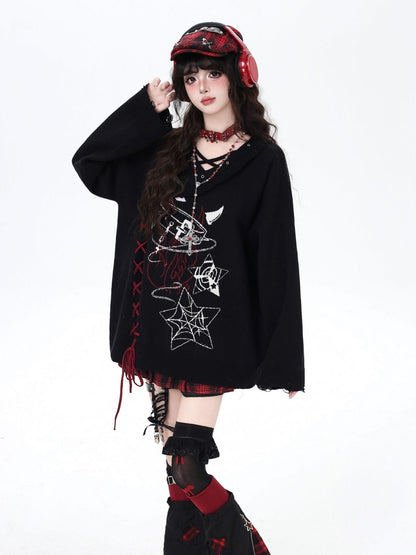 Crazy Girl Solid Gothic Crisscross Strap Loose Casual Women&