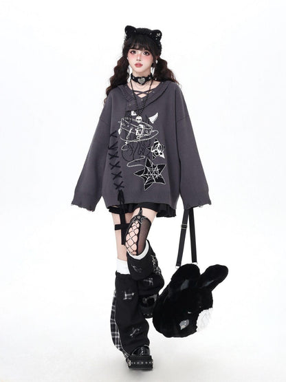 Crazy Girl Solid Gothic Crisscross Strap Loose Casual Women&
