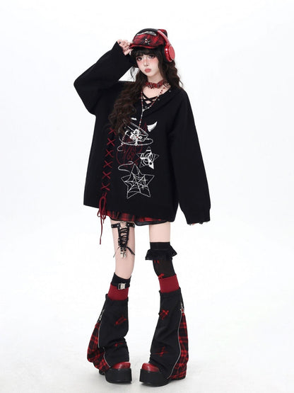 Crazy Girl Solid Gothic Crisscross Strap Loose Casual Women&