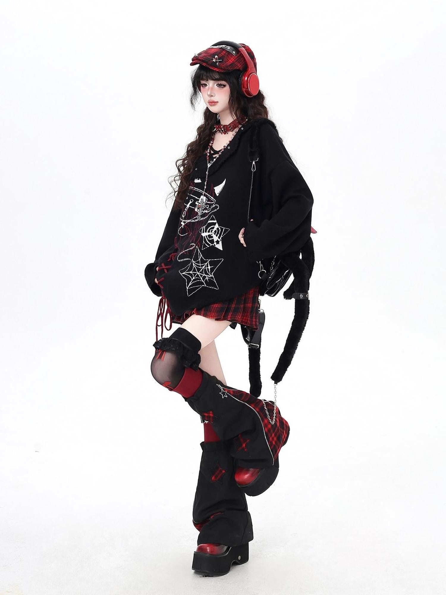 Crazy Girl Solid Gothic Crisscross Strap Loose Casual Women&