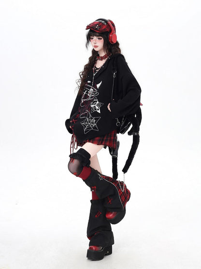 Crazy Girl Solid Gothic Crisscross Strap Loose Casual Women&
