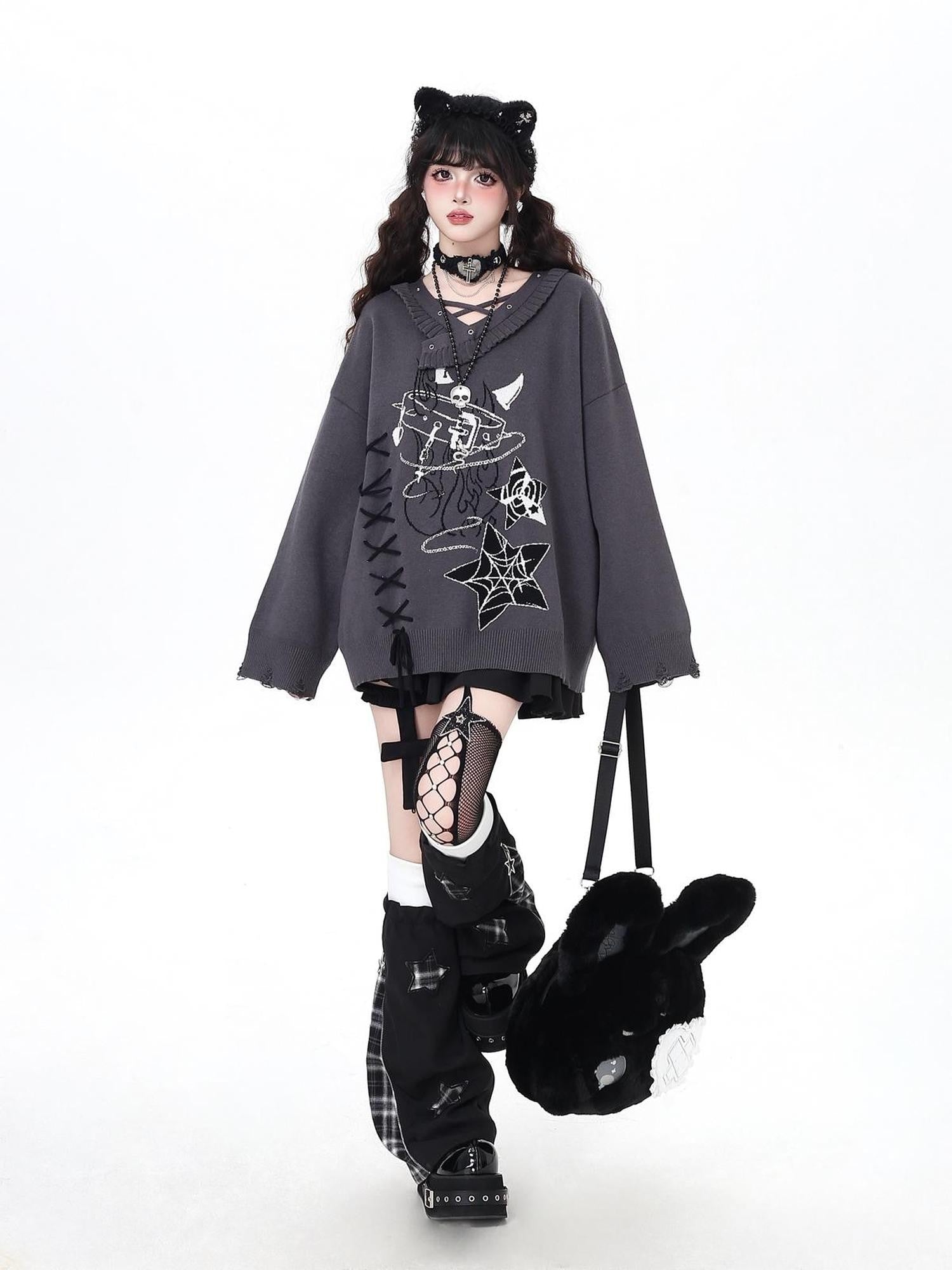 Crazy Girl Solid Gothic Crisscross Strap Loose Casual Women&