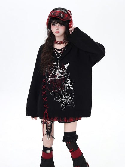Crazy Girl Solid Gothic Crisscross Strap Loose Casual Women&