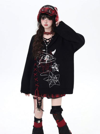 Crazy Girl Solid Gothic Crisscross Strap Loose Casual Women&