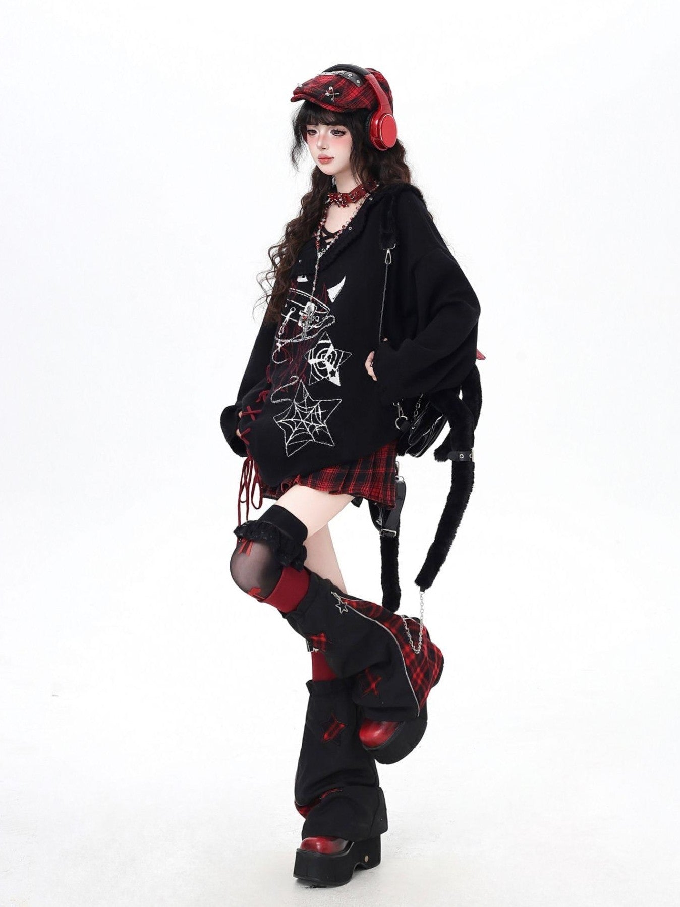 Crazy Girl Solid Gothic Crisscross Strap Loose Casual Women&