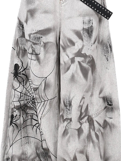 Crazy Girl Spiderweb Tie Dye Zipper High Waist Women&