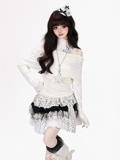 Crazy Girl Spliced Faux Two Piece Mock Neck Slim Fit Women&