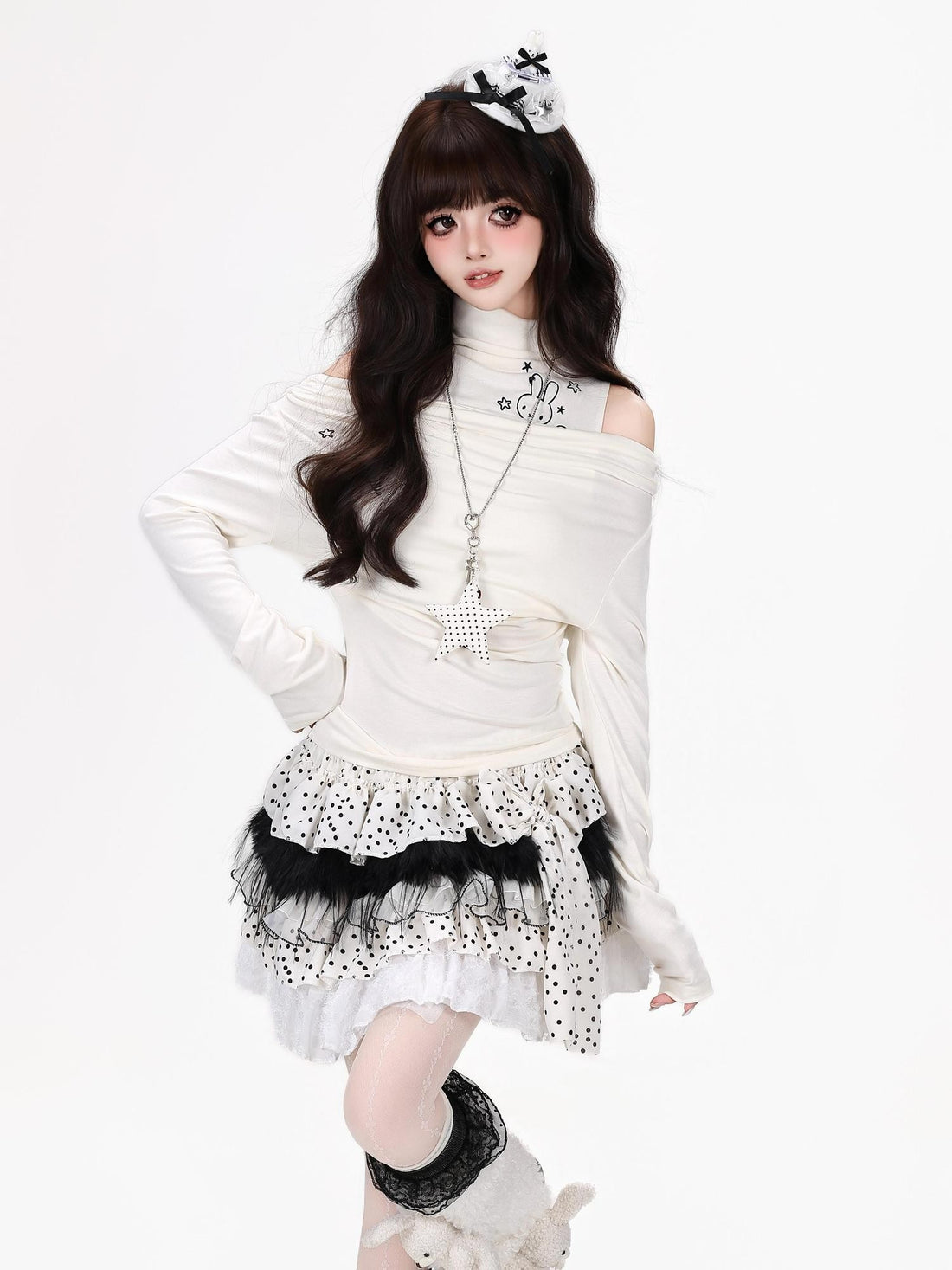 Crazy Girl Spliced Faux Two Piece Mock Neck Slim Fit Women&