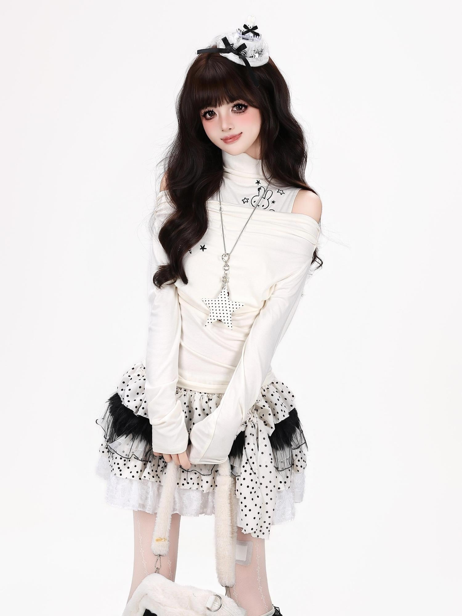 Crazy Girl Spliced Faux Two Piece Mock Neck Slim Fit Women&