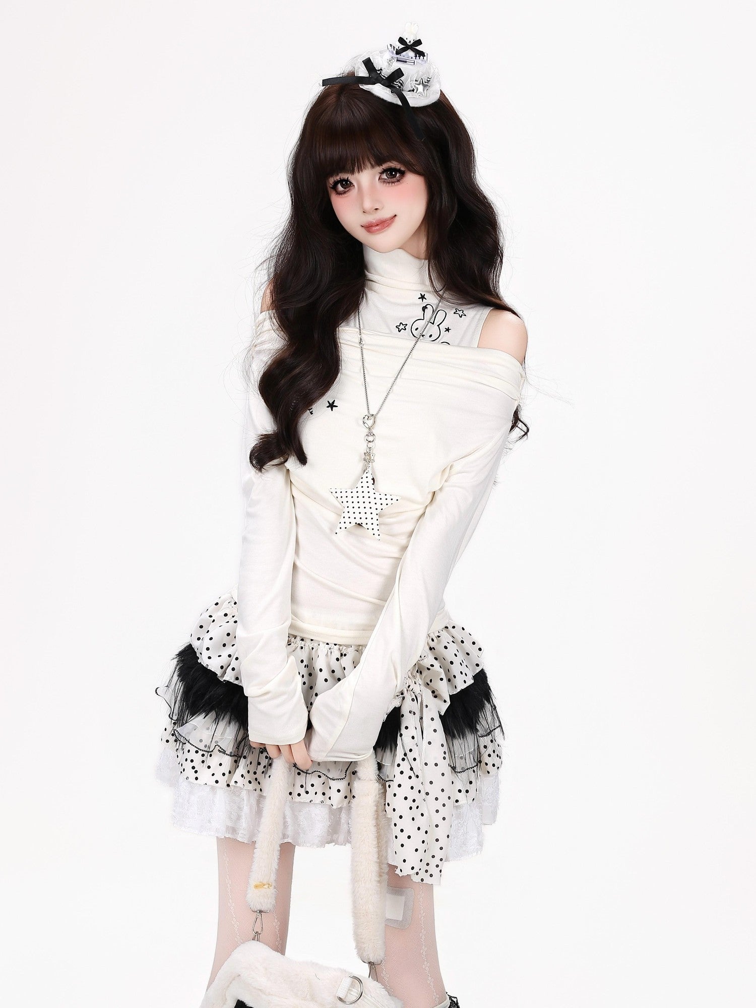 Crazy Girl Spliced Faux Two Piece Mock Neck Slim Fit Women&