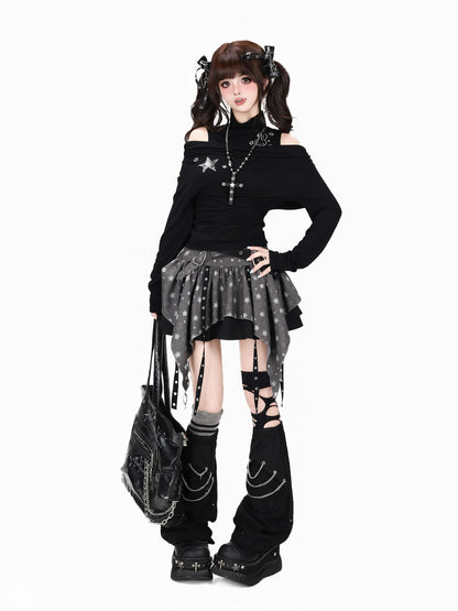 Crazy Girl Spliced Faux Two Piece Mock Neck Slim Fit Women&