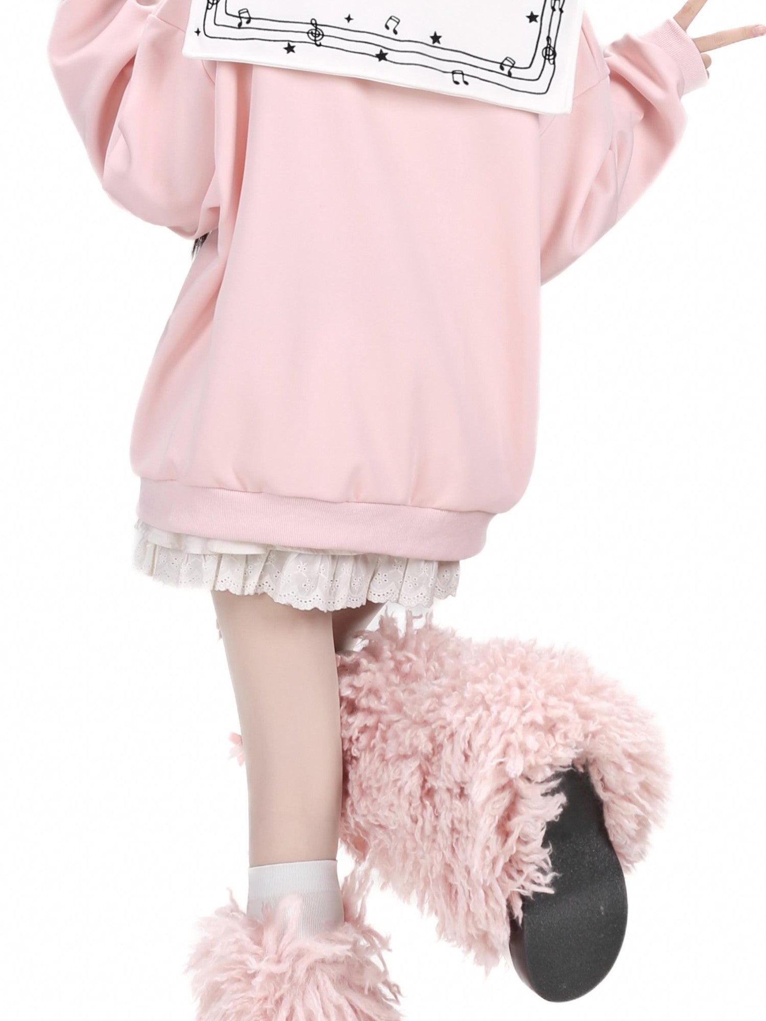 Crazy Girl Star Bunny Embroidery Striped Sailor Collar Loose Women&