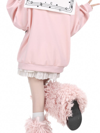 Crazy Girl Star Bunny Embroidery Striped Sailor Collar Loose Women&
