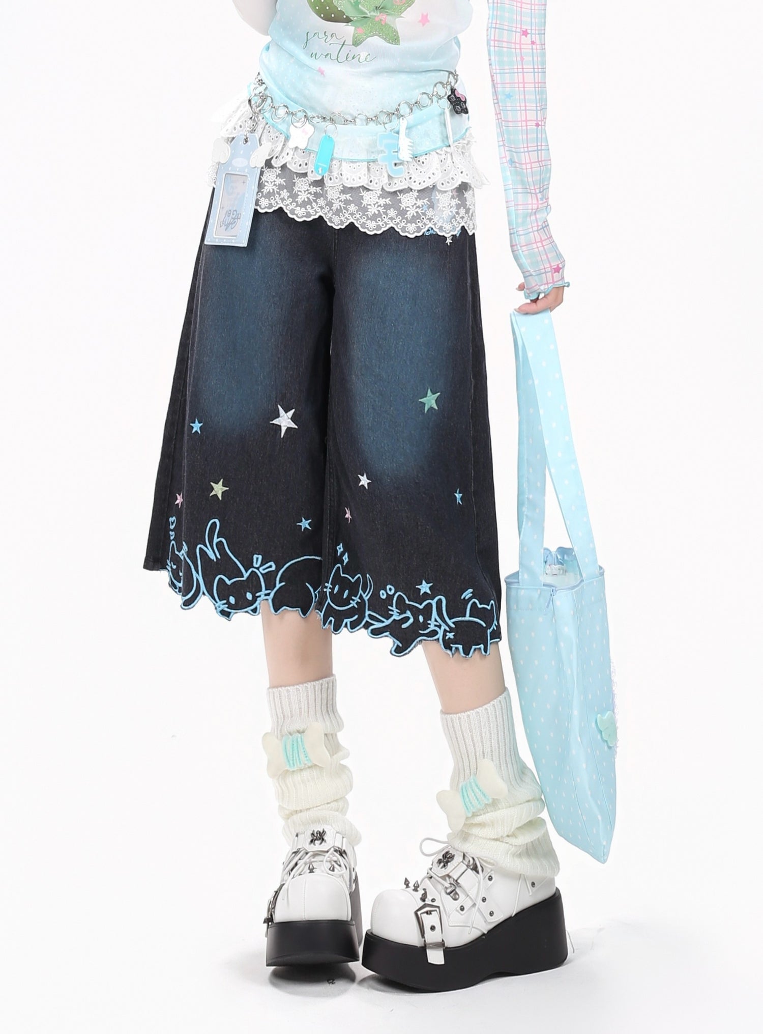 Crazy_Girl_Star_Cat_Embroidered_Gradient_Loose_High_Waist_Women&