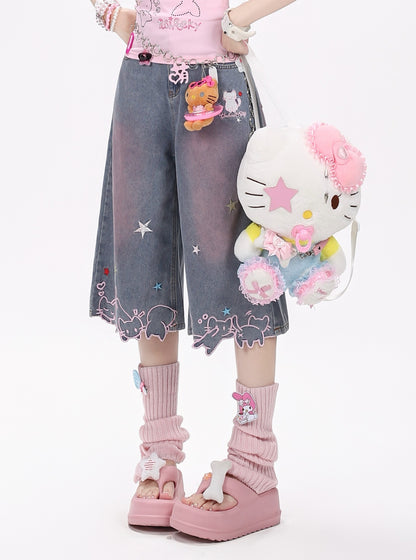 Crazy_Girl_Star_Cat_Embroidered_Gradient_Loose_High_Waist_Women&