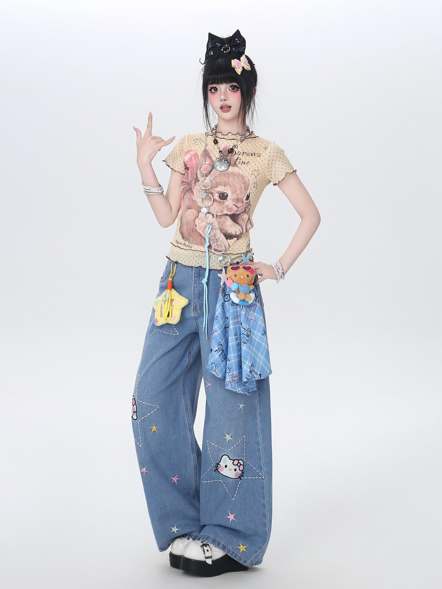 Crazy Girl Star Embroidered Card Pocket High Waist Women&