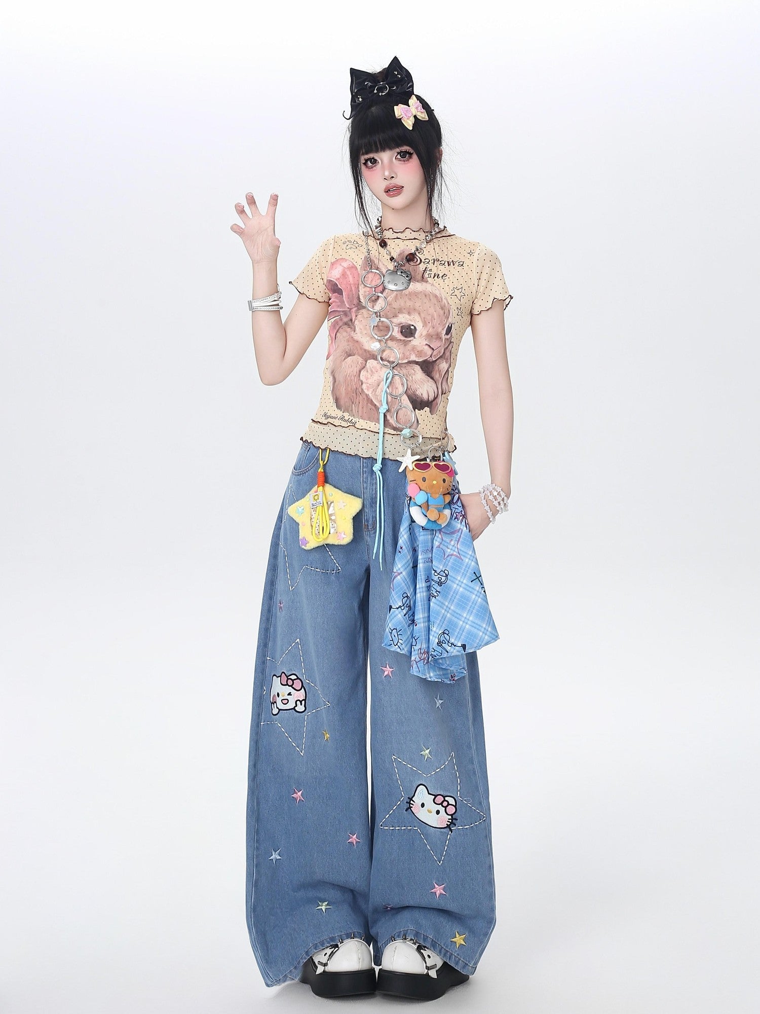 Crazy Girl Star Embroidered Card Pocket High Waist Women&