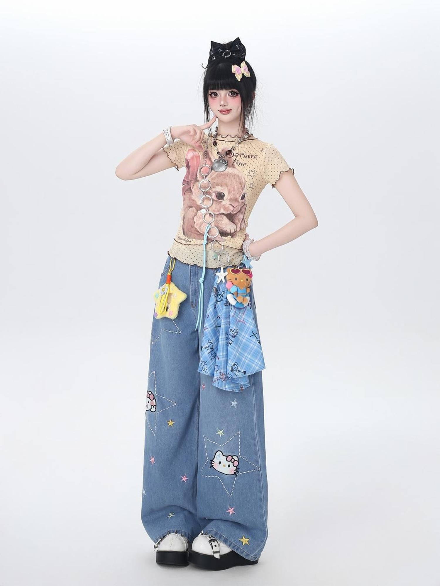 Crazy Girl Star Embroidered Card Pocket High Waist Women&