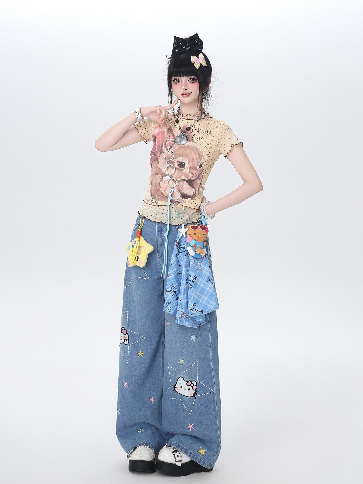 Crazy Girl Star Embroidered Card Pocket High Waist Women&