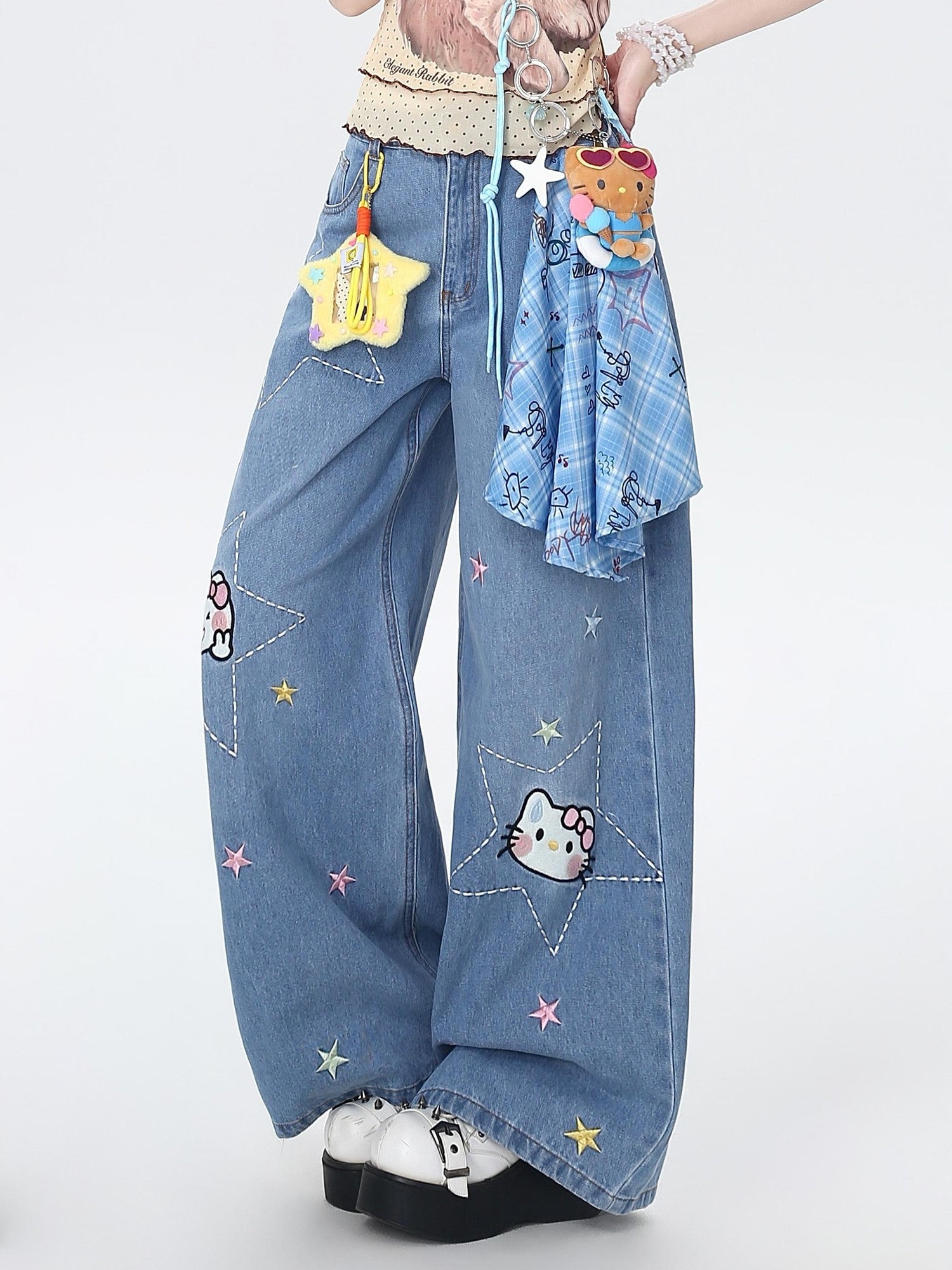 Crazy Girl Star Embroidered Card Pocket High Waist Women&