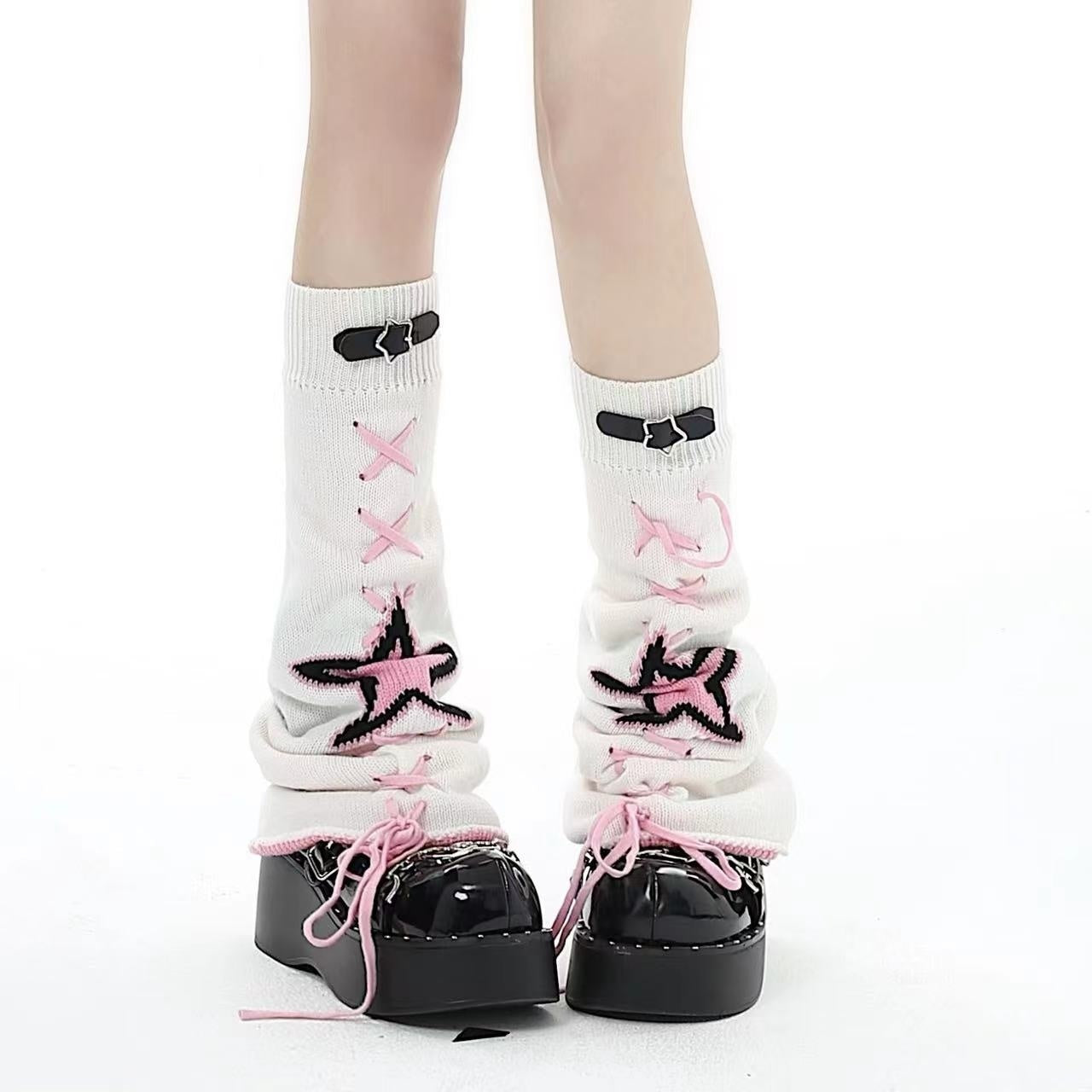 Crazy_Girl_Star_Lace_Up_Leather_Buckle_Subculture_Calf_Slouch_Women&