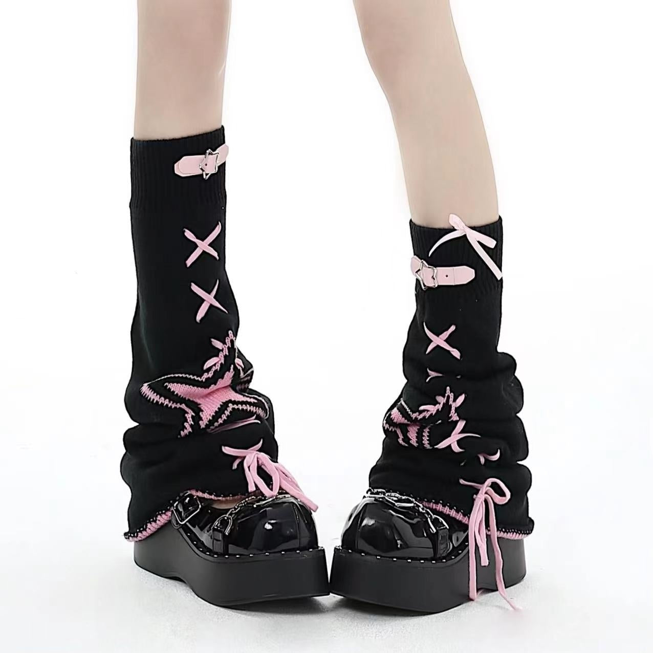 Crazy_Girl_Star_Lace_Up_Leather_Buckle_Subculture_Calf_Slouch_Women&