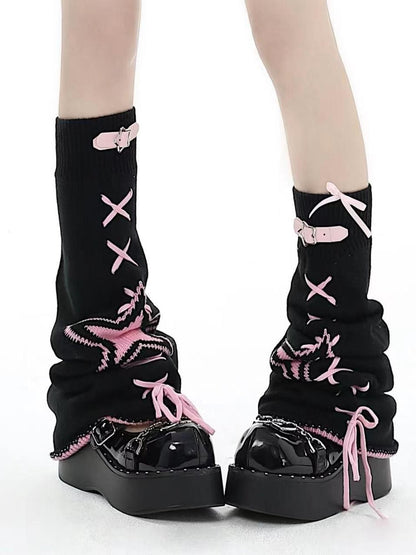 Crazy Girl Star Lace Up Leather Buckle Subculture Calf Slouch Women&