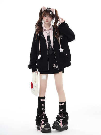 Crazy Girl Star Lace Up Leather Buckle Subculture Calf Slouch Women&