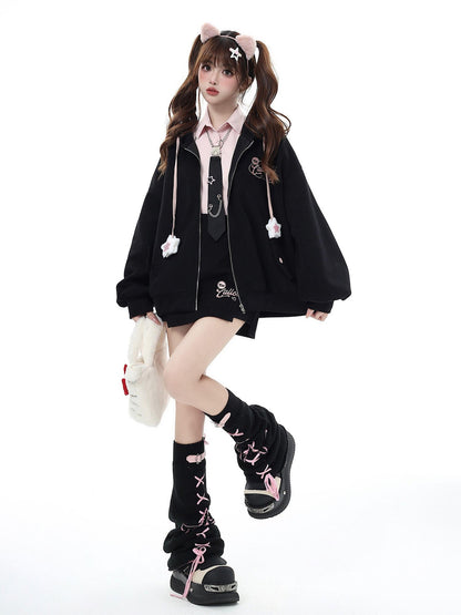 Crazy Girl Star Lace Up Leather Buckle Subculture Calf Slouch Women&