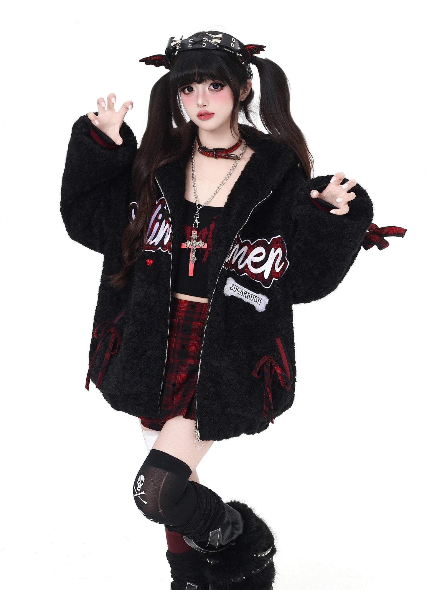 Crazy Girl Star Plaid Tie Up Anti Exposure High Waist School Women&
