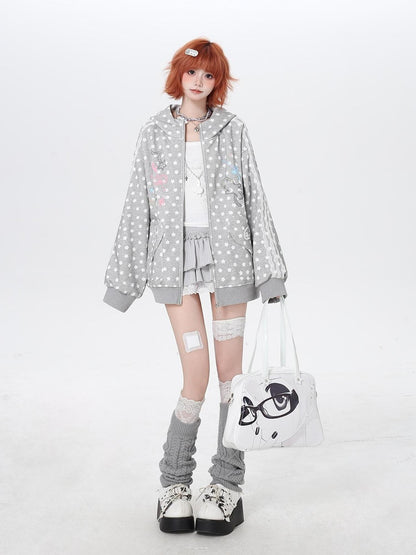 Crazy Girl Star Polka Dot Cute Oversized Hooded Long Sleeve Women&