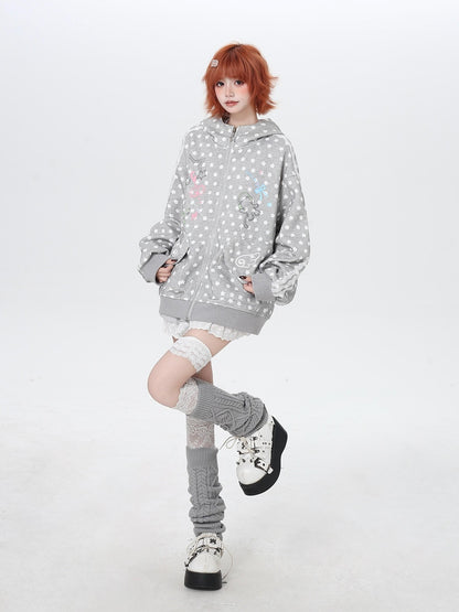 Crazy Girl Star Polka Dot Cute Oversized Hooded Long Sleeve Women&