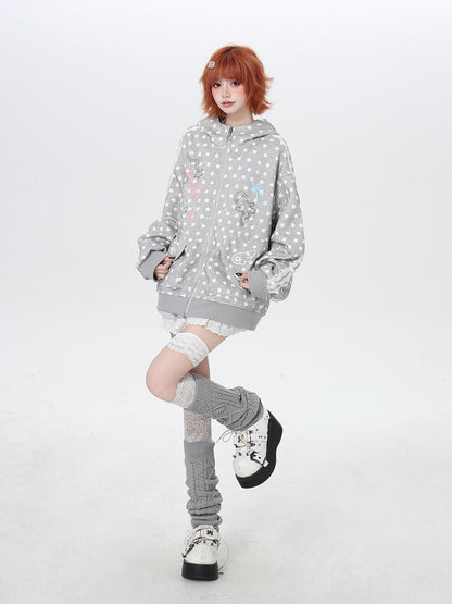 Crazy Girl Star Polka Dot Cute Oversized Hooded Long Sleeve Women&