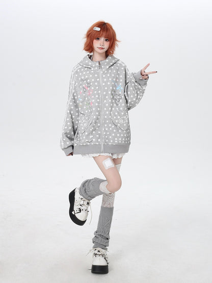 Crazy Girl Star Polka Dot Cute Oversized Hooded Long Sleeve Women&