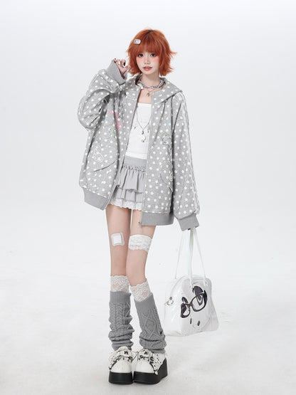 Crazy Girl Star Polka Dot Cute Oversized Hooded Long Sleeve Women&