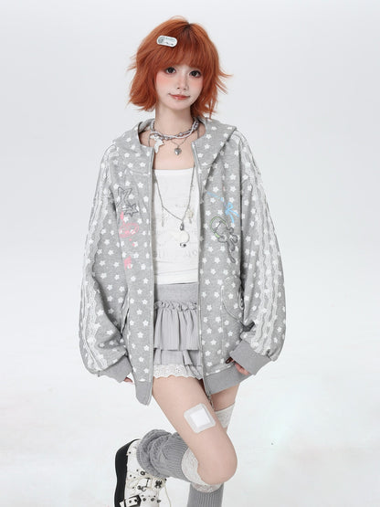 Crazy Girl Star Polka Dot Cute Oversized Hooded Long Sleeve Women&