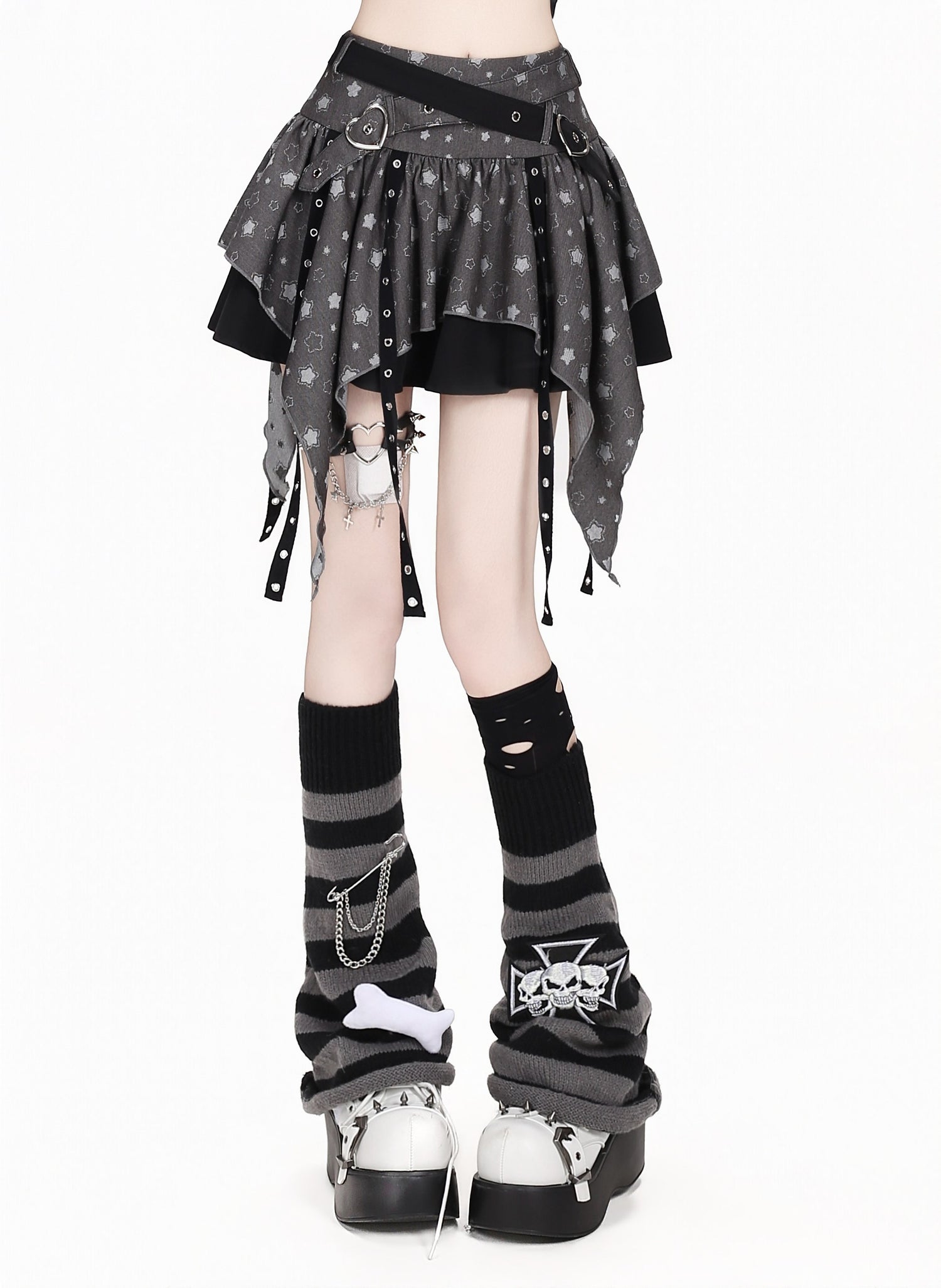 Crazy_Girl_Star_Tear_Jacquard_Asymmetrical_Pleated_Women&