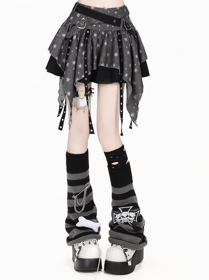 Crazy Girl Star Tear Jacquard Asymmetrical Pleated Women&