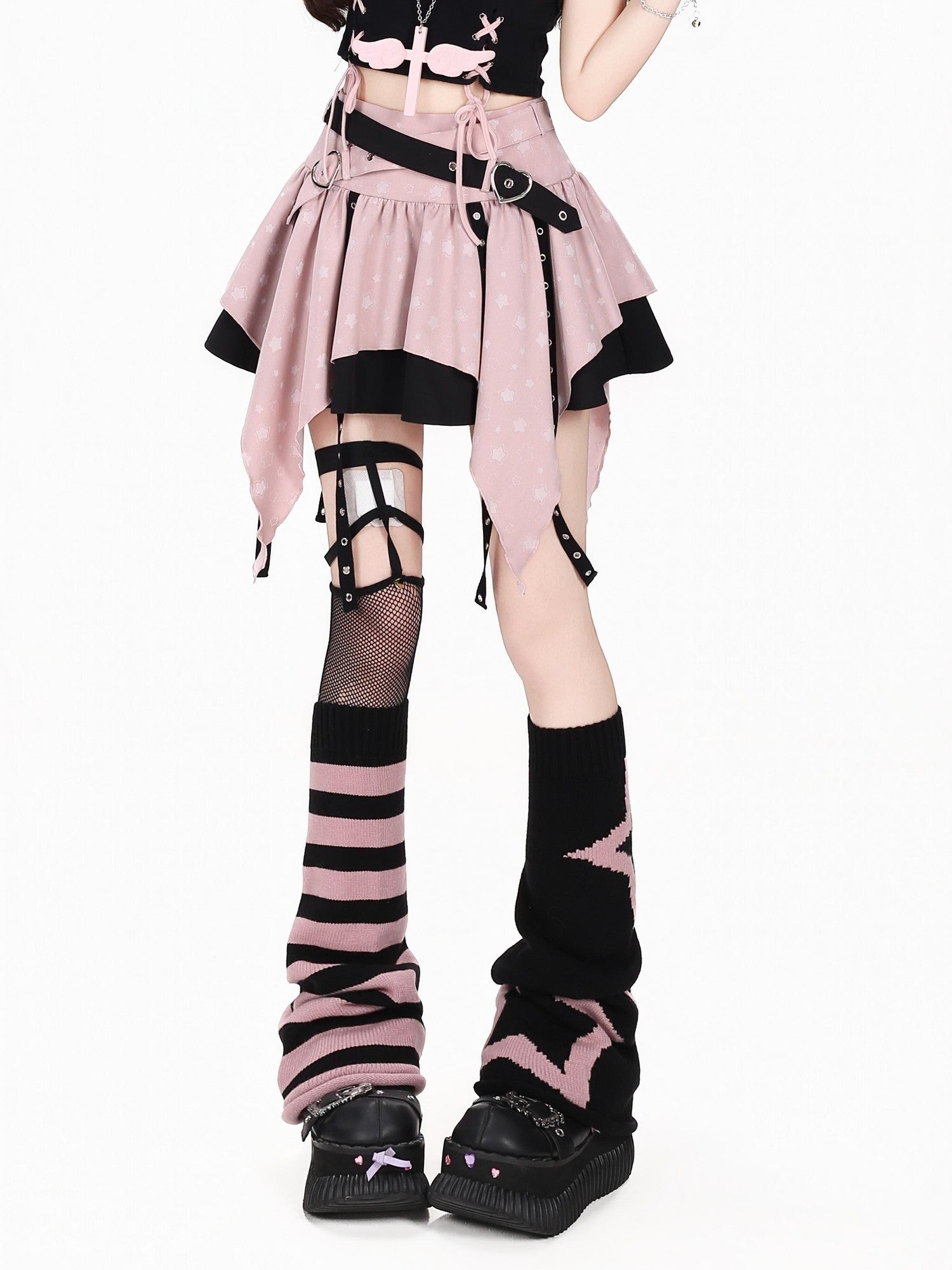 Crazy Girl Star Tear Jacquard Asymmetrical Pleated Women&