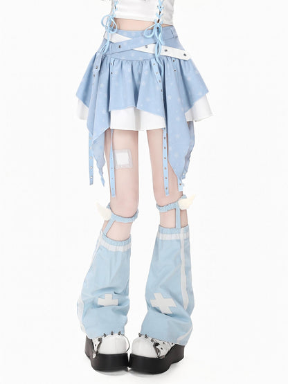 Crazy Girl Star Tear Jacquard Asymmetrical Pleated Women&