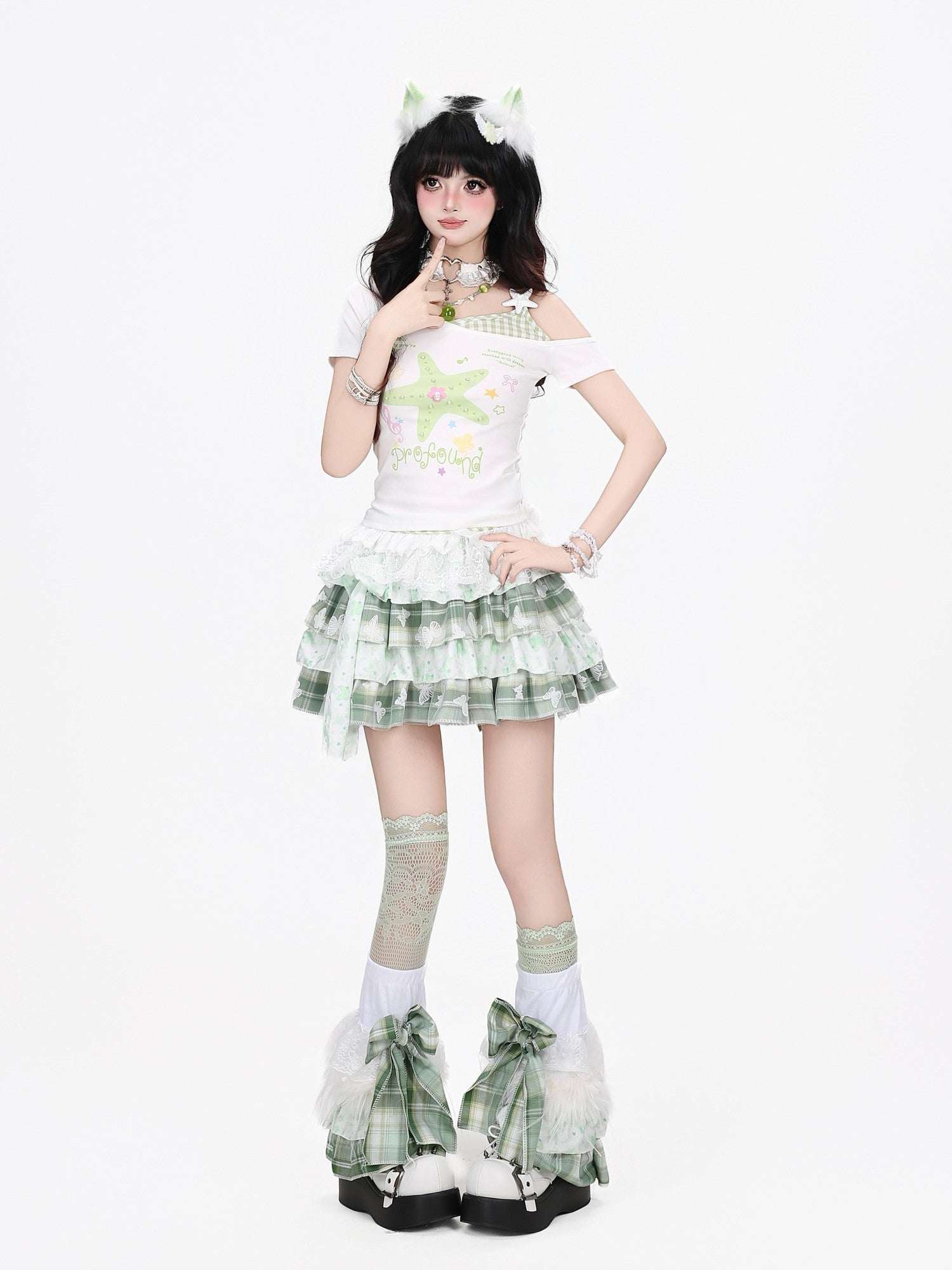 Crazy Girl Starfish Print Lace Patchwork Slim Fit Women&