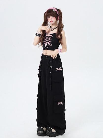 Crazy Girl Streetwear High Waist Wide Leg Loose Workwear Women&