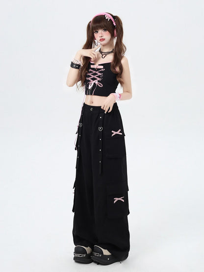 Crazy Girl Streetwear High Waist Wide Leg Loose Workwear Women&