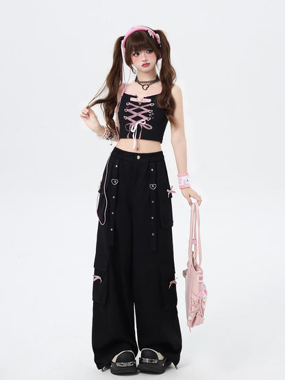 Crazy Girl Streetwear High Waist Wide Leg Loose Workwear Women&