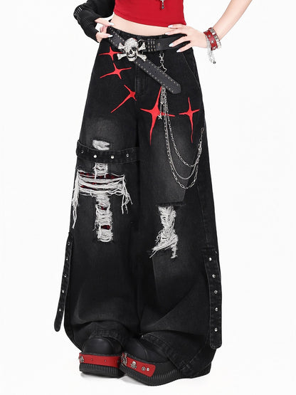 Crazy Girl Streetwear Vintage Distressed Ripped Cargo Women&